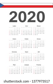 Simple Czech 2020 year vector calendar. Week starts from Sunday.