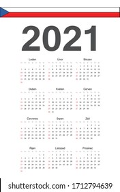 Simple Czech 2021 year vector calendar. Week starts from Sunday.
