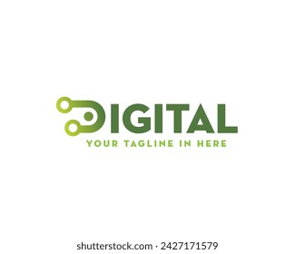 simple D initial digital Wire dot connection logo icon symbol design template illustration inspiration