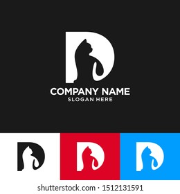Simple D Letter Cat Logo, minimalist logo template design, Vector Illustration.