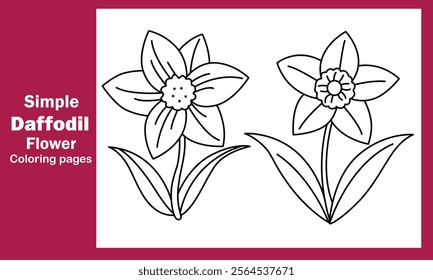 "Simple Daffodil Flower Coloring Pages – Elegant and Easy Floral Designs for Relaxation and Creativity"