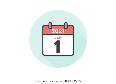 Simple Daily Calendar Vector illustration. 2021 January 1st page on Light blue circle background.