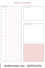 Simple Daily planner with schedule time table to do list and goals simple white pink print planner template