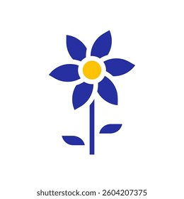 Simple Daisy Flower Icon, Blue and Yellow Design