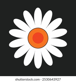 Simple Daisy Flower Icon in Flat Style with Orange Center