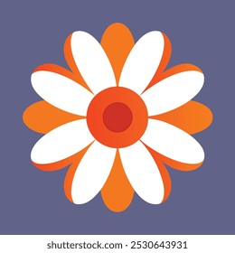 Icono de flor de margarita simple en estilo plano con centro naranja