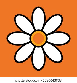 Simple Daisy Flower Icon in Flat Style with Orange Center