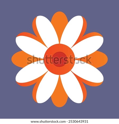 Simple Daisy Flower Icon in Flat Style with Orange Center