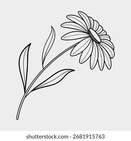 Simple Daisy Flower Line Art Outline Design.