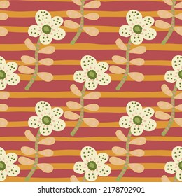 Simple daisy flower seamless pattern. Floral wallpaper. Cute ditsy print. Great for fabric design, textile print, wrapping, cover. Vector illustration.