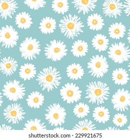 Simple daisy flowers seamless pattern in naive style . All objects are conveniently grouped  and are easily editable.