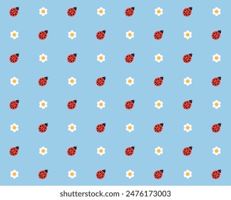 Simple daisy and ladybug seamless pattern design. Vector illustration.