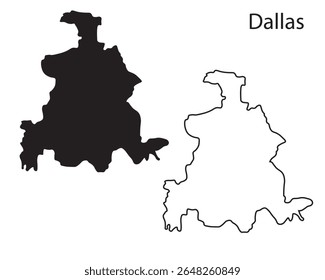 Simple Dallas city map silhouette vector. Clean black outline of Texas USA city, perfect for infographics, prints, icons, and digital design work.