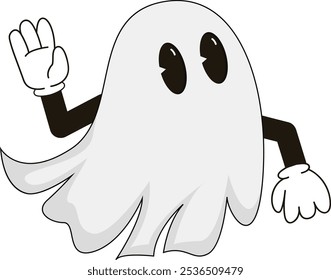 simple dancing flying ghost halloween mascot illustration with funny pose and expression