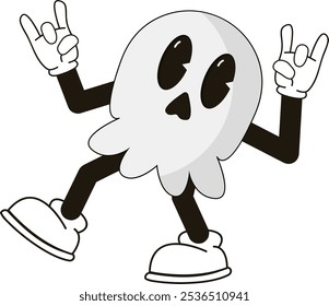 simple dancing scary skull halloween mascot illustration with funny pose and expression