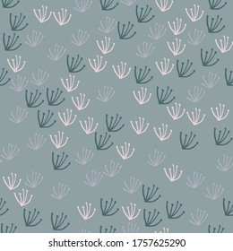 SImple dandelion flowers seamless pattern on green background. Soft organic wallpaper. Scandinavian style. Decorative backdrop for fabric design, textile print, wrapping, cover. Vector illustration