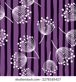 Simple dandelion silhouette seamless pattern. Blowball botanical background. Abstract floral wallpaper. Design for fabric, textile print, wrapping, cover. Vector