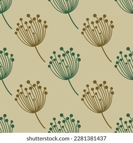 Simple dandelion silhouette seamless pattern. Blowball botanical background. Abstract floral wallpaper. Design for fabric, textile print, wrapping, cover. Vector