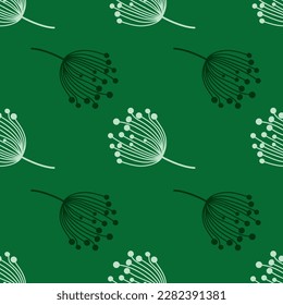 Silueta de dientes de león simple sin costura. Fondo botánico de bola de flores. Resumen de papel de pared de flores. Diseño para tela, impresión textil, envoltura, cubierta. Vector