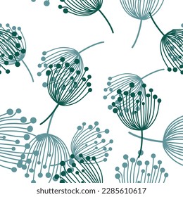 Silueta de dientes de león simple sin costura. Fondo botánico de bola de flores. Resumen de papel de pared de flores. Diseño para tela, impresión textil, envoltura, cubierta. Vector