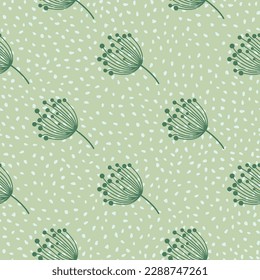 Simple dandelion silhouette seamless pattern. Blowball botanical background. Abstract floral wallpaper. Design for fabric, textile print, wrapping, cover. Vector