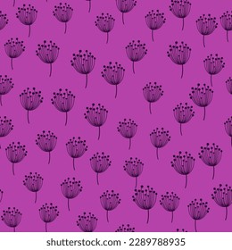 Simple dandelion silhouette seamless pattern. Blowball botanical background. Abstract floral wallpaper. Design for fabric, textile print, wrapping, cover. Vector