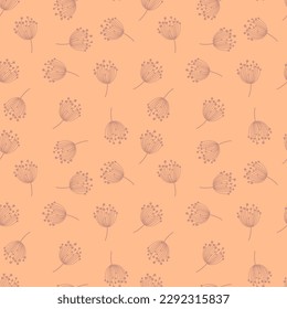 Silueta de dientes de león simple sin costura. Fondo botánico de bola de flores. Resumen de papel de pared de flores. Diseño para tela, impresión textil, envoltura, cubierta. Vector