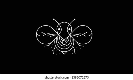 Simple dark bee logos with vector line art style 