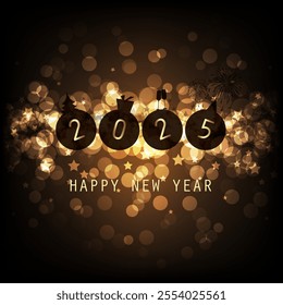 Simple Dark Black And Golden New Year, Best Wishes Card, Cover or Background - Vector Design Template - 2025