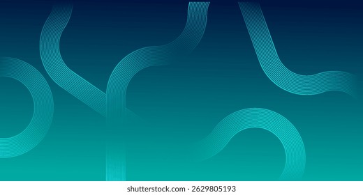 Simple dark blue abstract background with lines in dynamic curved geometric style as the main element