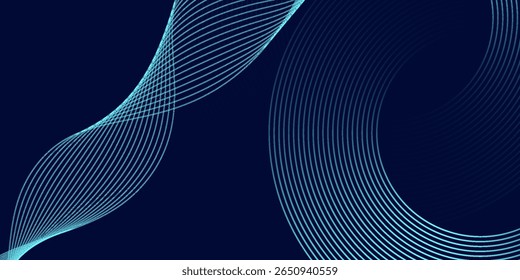 Simple dark blue abstract background with lines in a curved style geometric style as the main element.
