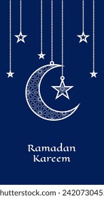 Simple Dark Blue Blank Vertical Vector Background With Islamic Art And Culture Theme Decoration