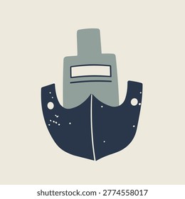 Simple dark blue boat front view with symmetrical shape minimal maritime illustration