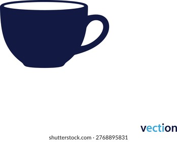 Simple dark blue coffee cup silhouette, beverage, break, morning drink, isolated.