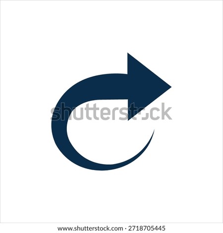 A simple, dark blue curved arrow icon pointing to the right, often used to symbolize reload, refresh, redo, or return actions in user interfaces. The graphic is clearly isolated on a pure white backgr