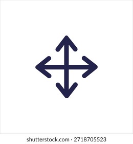 Ein einfaches, dunkelblaues, vierseitiges Pfeilsymbol auf rein weißem Hintergrund. Dieses Symbol stellt normalerweise die Bewegungs-, Erweiterungs- oder Vollbildfunktionalität in Benutzeroberflächen und digitalen Designs dar.
