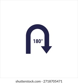 A simple, dark blue graphic icon representing a 180-degree U-turn maneuver. The arrow forms a U-shape with an arrowhead pointing downwards, clearly indicating a complete reversal of direction. Isolate