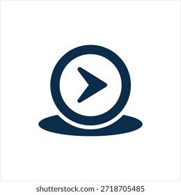 Um ícone gráfico simples, azul-escuro com uma seta apontando para a direita dentro de um círculo, posicionada sobre um fundo branco puro. Este símbolo é comumente usado para funções 'next' ou 'play' em digital