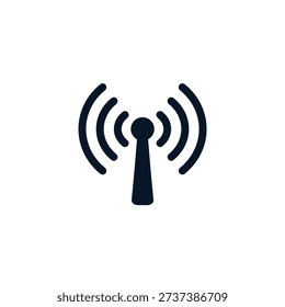 Simple dark blue icon depicting a wireless signal or radio waves