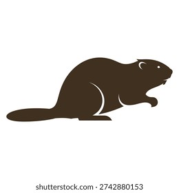 Simple dark brown beaver silhouette in running position