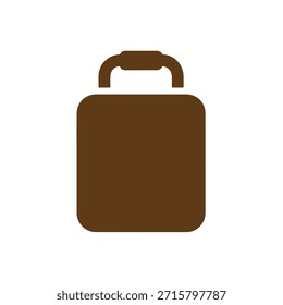 Un sencillo icono de maletín marrón oscuro con un cuerpo rectangular redondeado y un asa curva en la parte superior, presentado en un estilo minimalista sobre un fondo blanco limpio.
