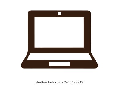 A simple, dark brown laptop icon with a white screen, isolated on a white background