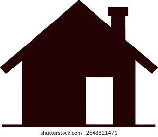 A simple, dark brown silhouette of a house with a pitched roof and a chimney against a clean white background