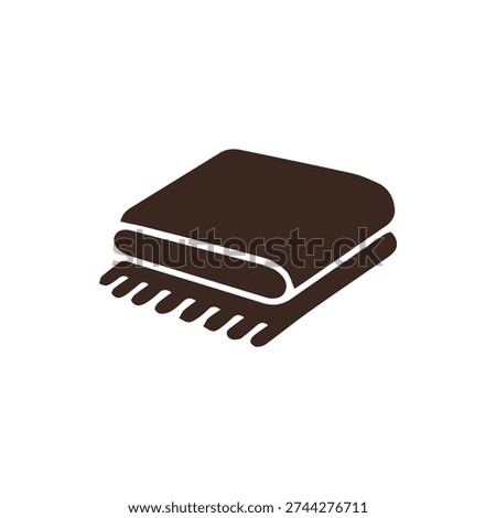 A simple, dark brown vector icon of a neatly folded blanket or throw with fringe. This minimalist graphic represents comfort, warmth, and coziness.