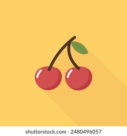 Simple dark cherry berry icon with shadow. Vector