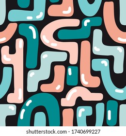 Simple dark geometric seamless pattern. Pastel colors. Abstract creative mosaic texture for modern and original textile, wrapping paper, wall art design. Hand drawn flat shapes background. Vector