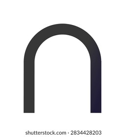 A simple dark gray arch shape centered on a plain white background representing a gateway or tunnel