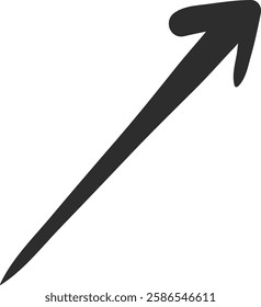 Simple, dark gray, hand drawn arrow pointing up and to the right on a white background, ideal for representing growth, progress, or positive trends