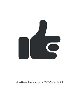 A simple dark gray thumbs-up icon representing approval agreement or positivity against a white background