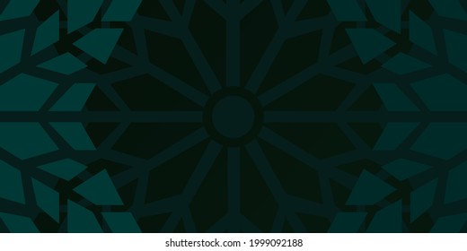 Simple dark green banner design with geometric shape background.
